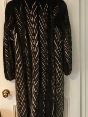 Full-Length Brown and Black Chevron Fur Coat